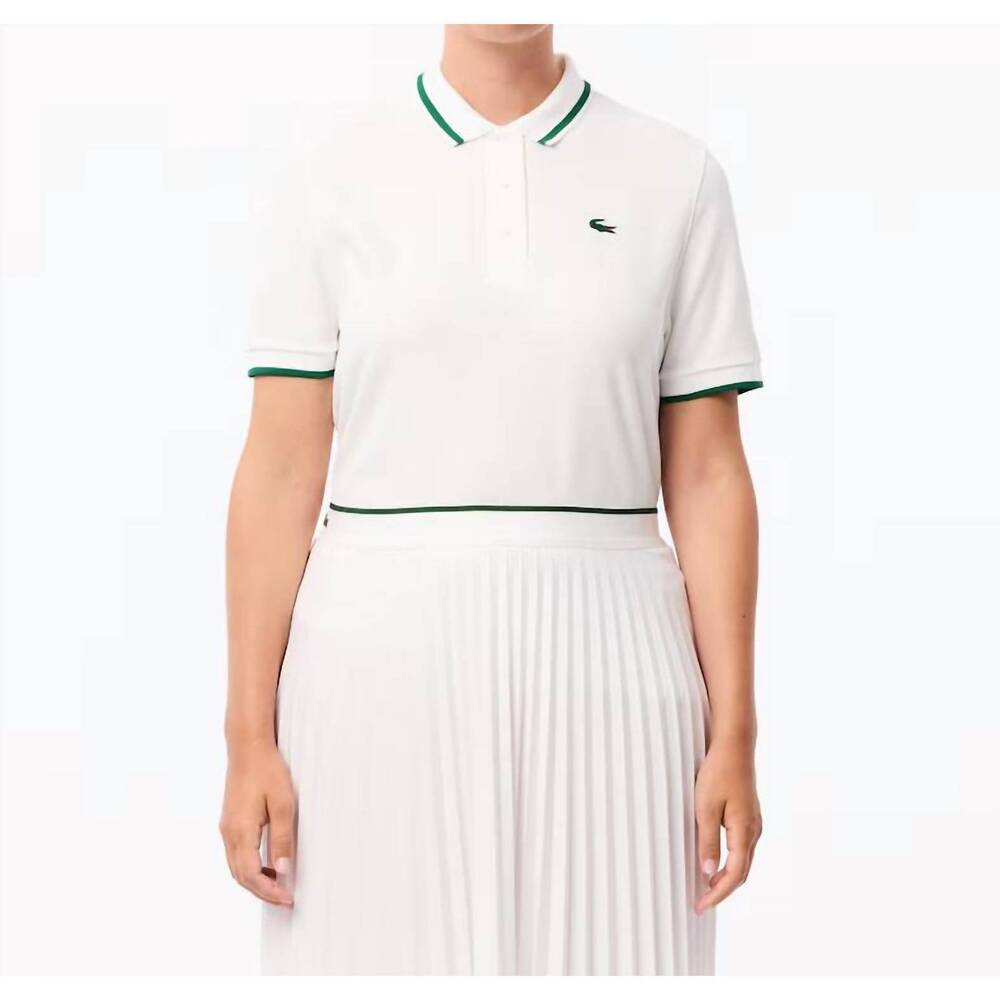 NEW LACOSTE uv protect stripe collar tennis polo in white